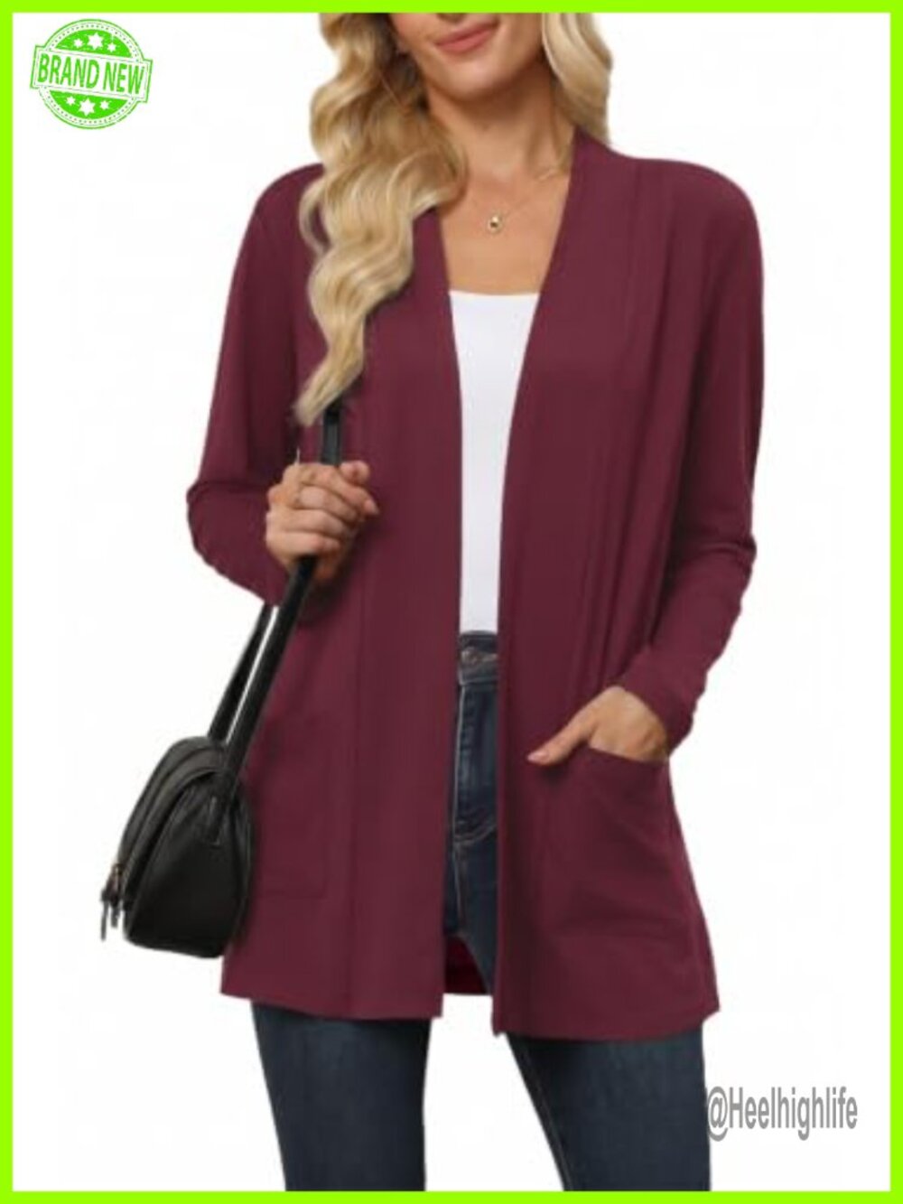 Womens Lightweight Open Front Cardigan Long Sleeve Pockets